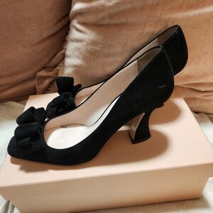Miu Miu Black Suede Heels with Bow Detail